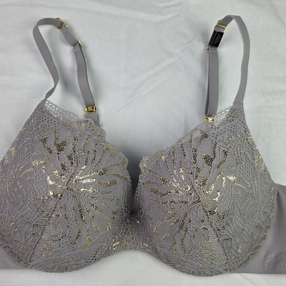 New Victoria’s Secret Incredible Perfect Shape Push-up Lace Lavender Bra Sz 32D